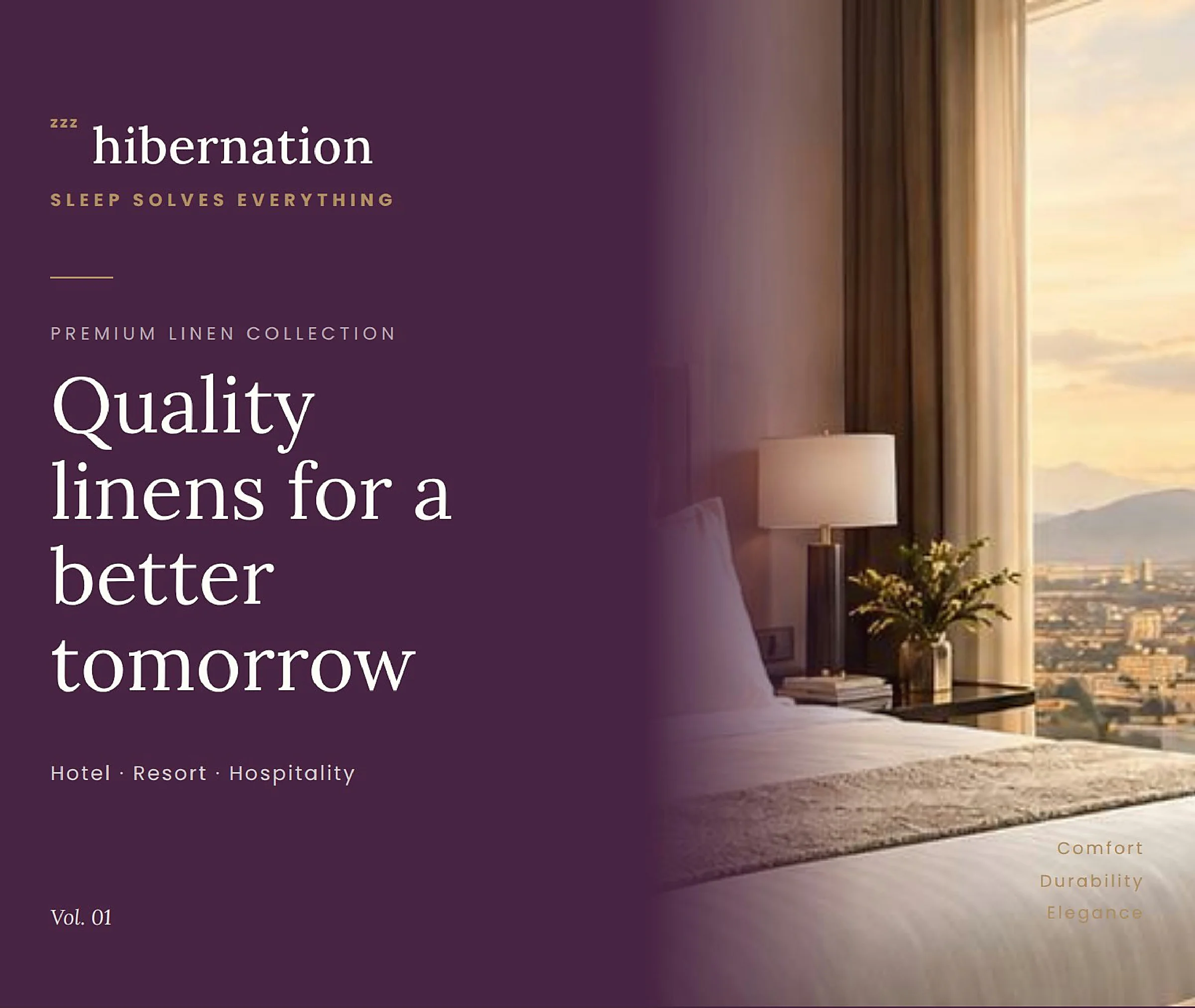 Catalogue cover: Quality linens for a better tomorrow