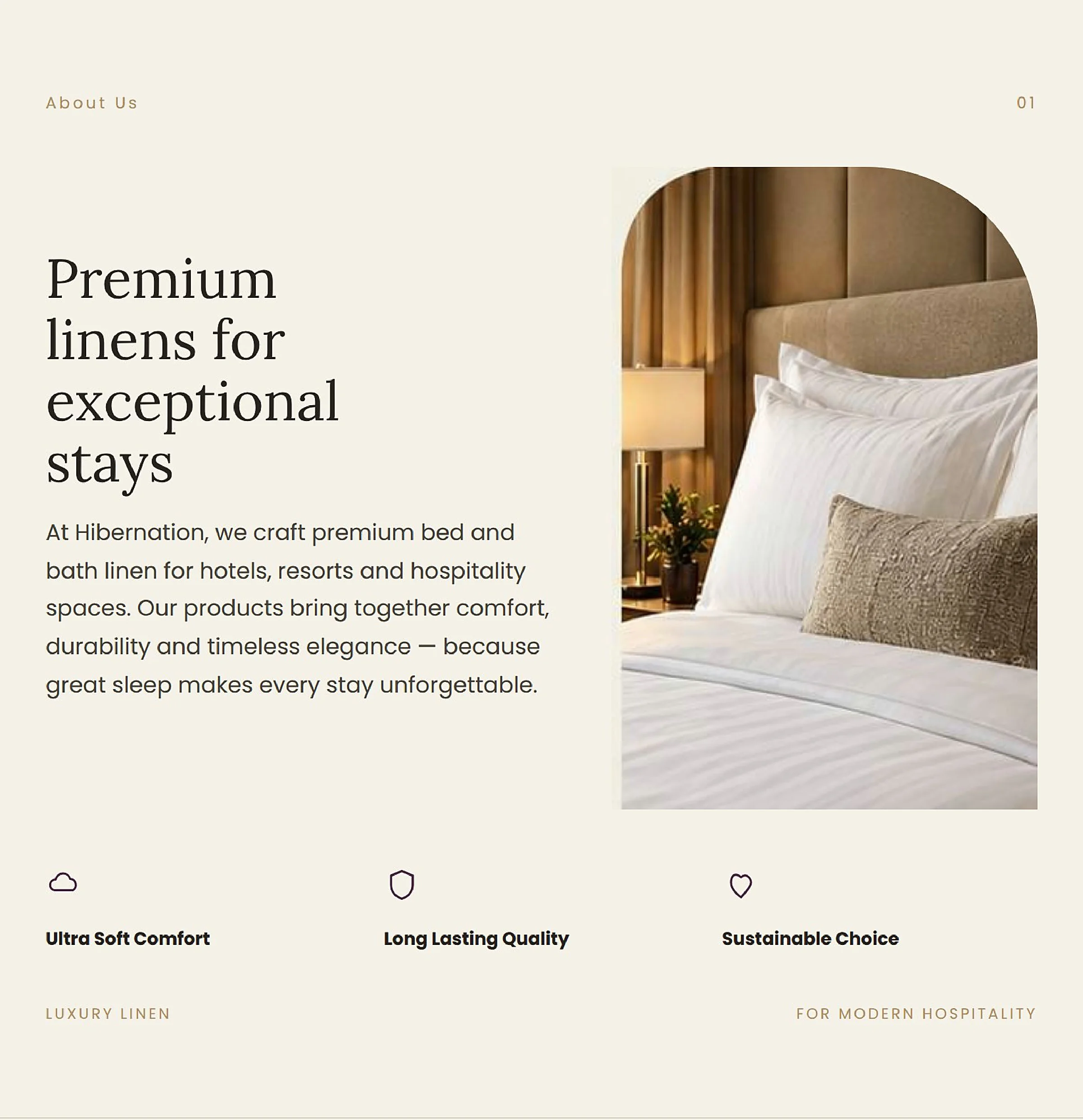 Catalogue page 2: About Hibernation and our three pillars